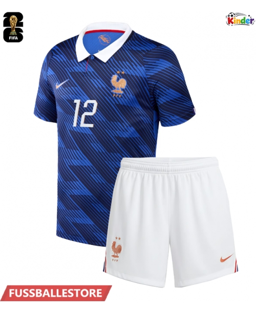 Günstige Frankreich Bradley Barcola #12 Heimtrikotsatz Kinder WM 2026 Kurzarm (+ Kurze Hosen)